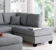 Grey Color 3pcs Sectional Reversible Chaise Sofa And Ottoman Polyfiber Linen Like Fabric Cushion