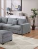 L-Sectional 4 pcs Sofa Corduroy Fog Color LAF And RAF Loveseat Corner Wedge Ottoman