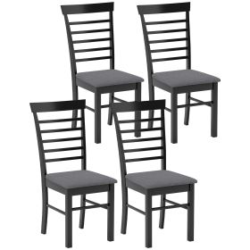 furnWooden Dining Chairs Set Of 4, Farmhouse Upholstered Kitchen Chairs With Rubber Wood Frame, Black And Gray (Color: Black)