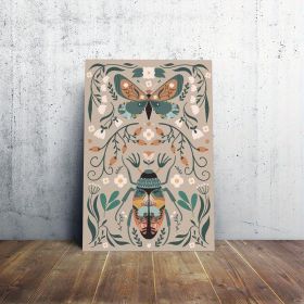 1pc Modern Classic Wood Frame Canvas Wrap Wall Decor With Plant Flower & Butterfly Print (Option: 12X8inch)