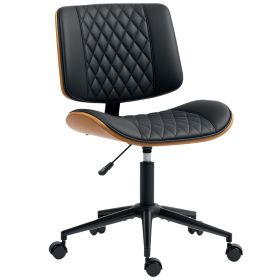 Home Office Polyurethane Leather Desk Chair With Adjustable Height, 360 Swivel, Black (Color: Black)