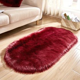 Super Soft Area Rug, Plush Fluffy Faux Sheepskin Oval Floor Mat For Living Room Bedroom, Machine Washable Rugs (Color: Burgundy, size: 23.62*35.43inch)