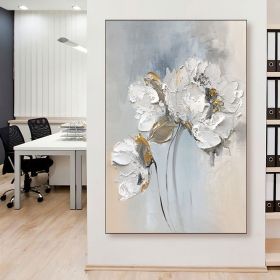 Handmade Large White Floral Oil Painting on Canvas (style: 01, size: 50X70cm)
