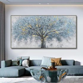 Original Hand Painted Blue Abstract Trees Landscape Oil Painting on Canvas (style: 01, size: 60x120cm)