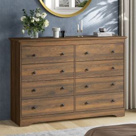 8 Drawer Dresser For Bedroom With Golden Metal Handles (Color: Brown)
