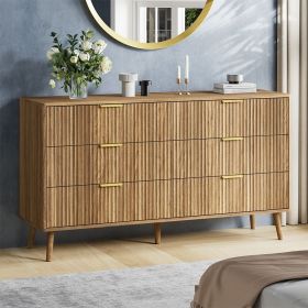 6 Drawer Dresser for Bedroom, Wood Storage Cabinet With Metal Handles (Color: Walnut)