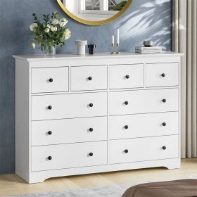 10 Drawer Dresser For Bedroom, Wood Storage Cabinet With Golden Metal Handles (Color: White)