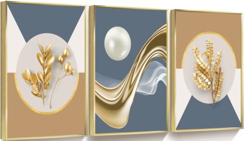 Framed Canvas Oil Painting Prints; 3 Panels (gold: 24*36)