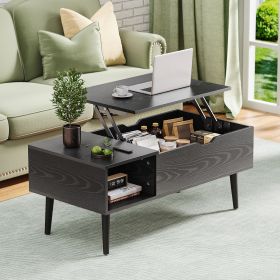 Lift Top Coffee Table Adjustable Storage Shelf Easy Lift Or Lower (Color: Black)