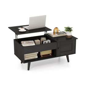 Lift Top Coffee Table with Storage and Hidden Compartment (Color: Black)