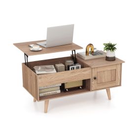 Lift Top Coffee Table with Storage and Hidden Compartment (Color: Natural)
