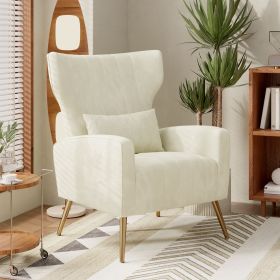 Velvet single sofa chair and modern armchair can be placed in the room, living room and reception room (Color: Beige)