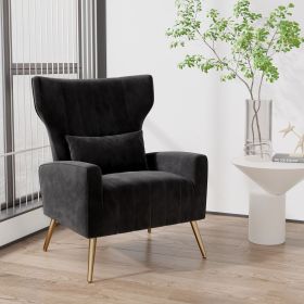 Velvet single sofa chair and modern armchair can be placed in the room, living room and reception room (Color: Black)
