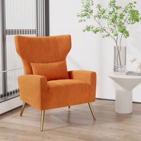 Velvet single sofa chair and modern armchair can be placed in the room, living room and reception room (Color: Orange)