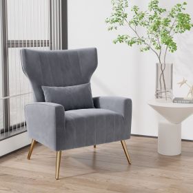 Velvet single sofa chair and modern armchair can be placed in the room, living room and reception room (Color: Grey)