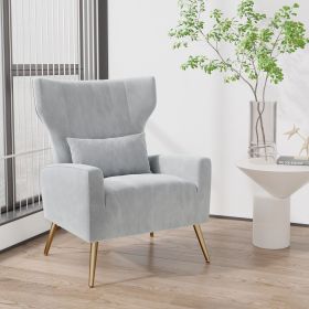 Velvet single sofa chair and modern armchair can be placed in the room, living room and reception room (Color: Light grey)
