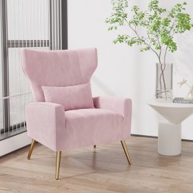 Velvet single sofa chair and modern armchair can be placed in the room, living room and reception room (Color: Pink)