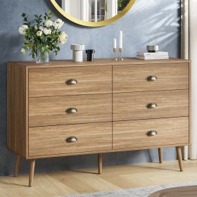 6 Drawer Dresser for Bedroom, Wood With Metal Handles (Color: Oak)