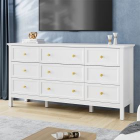 9 Drawer Dresser For Bedroom, Wood Storage Cabinet With Metal Handles (Color: White)