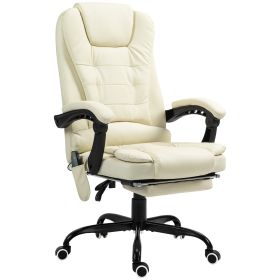 7-Point Vibrating Massage Office Chair, Cream White (Color: White)
