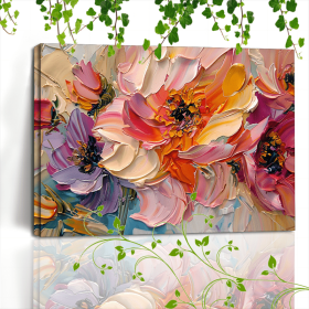 1pc Vibrant Textured Floral Canvas Wrap Art With Wooden Frame (Option: 12x8in)